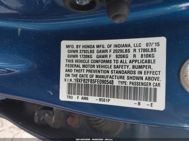 Aukcja sprzedaży 2015 Honda Civic Ex, vin: 19XFB2F85FE090548, numer aukcji: 45333056