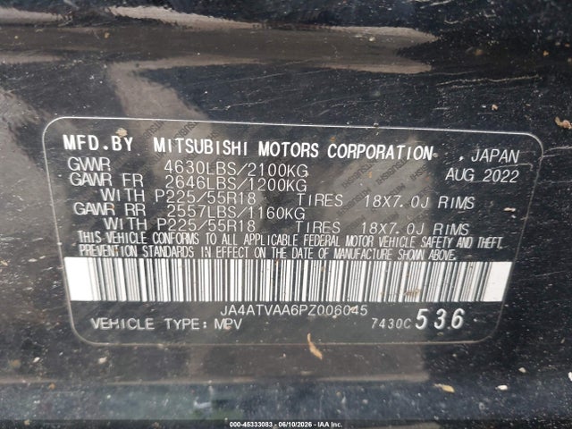 Aukcja sprzedaży 2023 Mitsubishi Eclipse Cross Le S-awc/ralliart S-awc, vin: JA4ATVAA6PZ006045, numer aukcji: 45333083