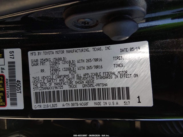 5TFCZ5AN6KX196725 Toyota Tacoma Trd Pro