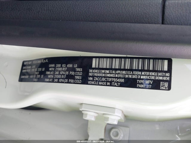 Продаж на аукціоні авто 2015 Jeep Renegade Trailhawk, vin: ZACCJBCT0FPB54998, номер лоту: 45333117