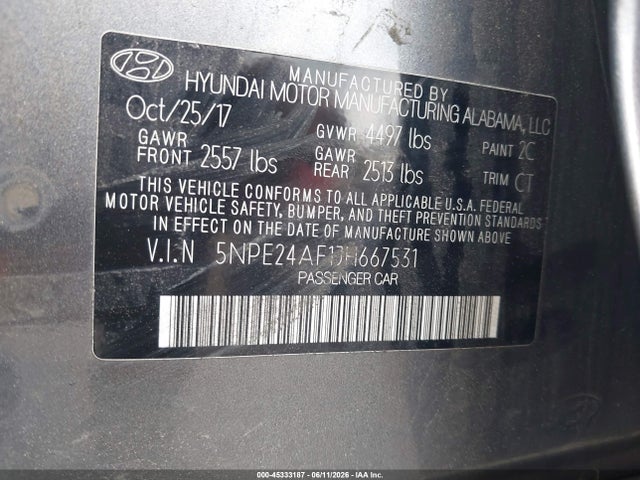Aukcja sprzedaży 2018 Hyundai Sonata Se, vin: 5NPE24AF1JH667531, numer aukcji: 45333187