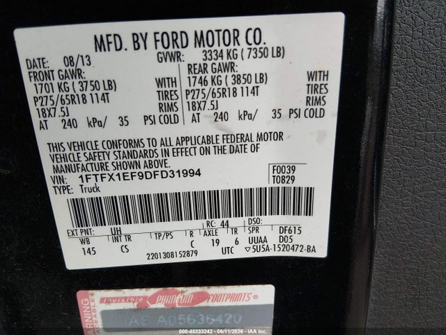 Aukcja sprzedaży 2013 Ford F-150 Stx, vin: 1FTFX1EF9DFD31994, numer aukcji: 45333242