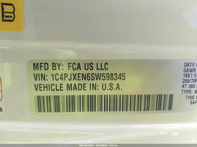 Aukcja sprzedaży 2025 Jeep Wrangler 4-door Sahara 4x4, vin: 1C4PJXEN6SW598345, numer aukcji: 45333261