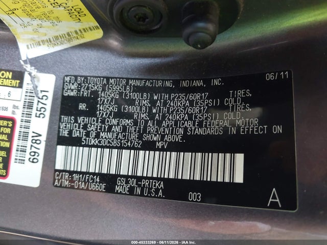 Продаж на аукціоні авто 2011 Toyota Sienna Le V6, vin: 5TDKK3DC5BS154762, номер лоту: 45333269