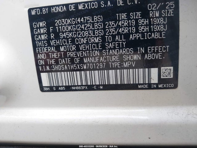 Aukcja sprzedaży 2025 Acura Adx A-spec, vin: 3HDSA1H5XSM701297, numer aukcji: 45333285