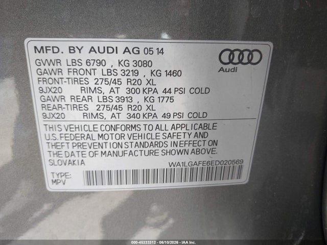 WA1LGAFE6ED020569 Audi Q7 3.0t Premium
