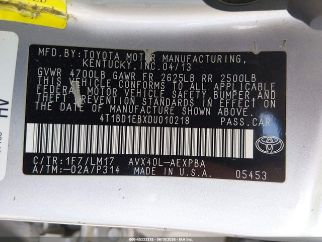 Продажа на аукционе авто 2013 Toyota Avalon Hybrid Limited, vin: 4T1BD1EBXDU010218, номер лота: 45333318