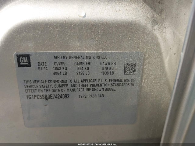 Продаж на аукціоні авто 2014 Chevrolet Cruze 1lt Auto, vin: 1G1PC5SB0E7424092, номер лоту: 45333332