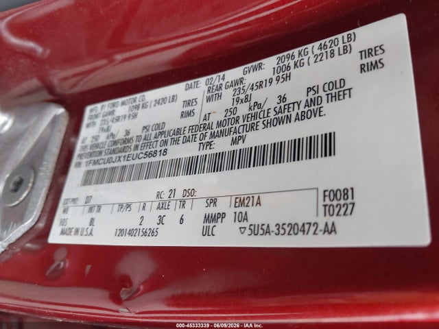 Aukcja sprzedaży 2014 Ford Escape Titanium, vin: 1FMCU0JX1EUC56818, numer aukcji: 45333339