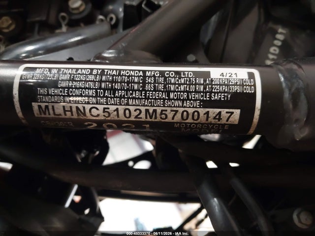 Продаж на аукціоні авто 2021 Honda Cbr300 R, vin: MLHNC5102M5700147, номер лоту: 45333370