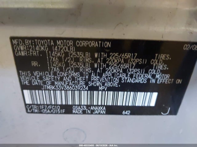 Aukcja sprzedaży 2008 Toyota Rav4 Base V6, vin: JTMBK33V386039234, numer aukcji: 45333405