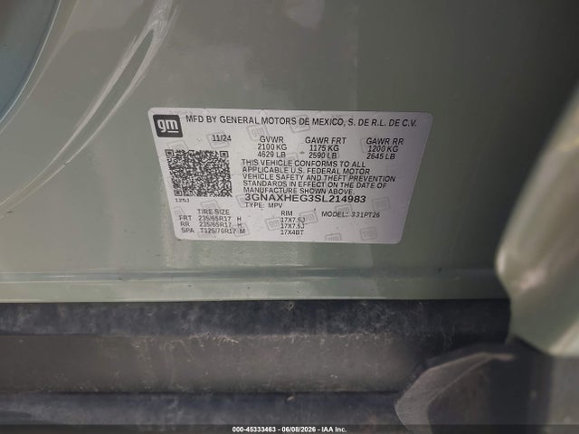 Aukcja sprzedaży 2025 Chevrolet Equinox Fwd Lt, vin: 3GNAXHEG3SL214983, numer aukcji: 45333463