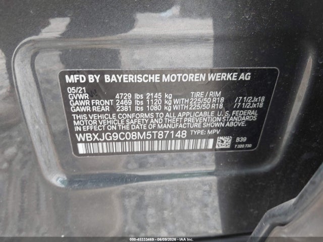 2021 Bmw X1 Xdrive28i მანქანა იყიდება აუქციონზე, vin: WBXJG9C08M5T87148, აუქციონის ნომერი: 45333469