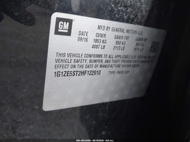 Chevrolet MALIBU 1LT 2017 1G1ZE5ST2HF122910 Image 9