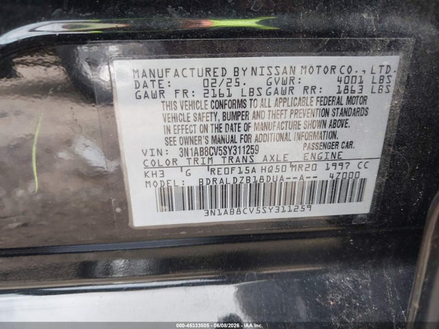 Aukcja sprzedaży 2025 Nissan Sentra Sv, vin: 3N1AB8CV5SY311259, numer aukcji: 45333505