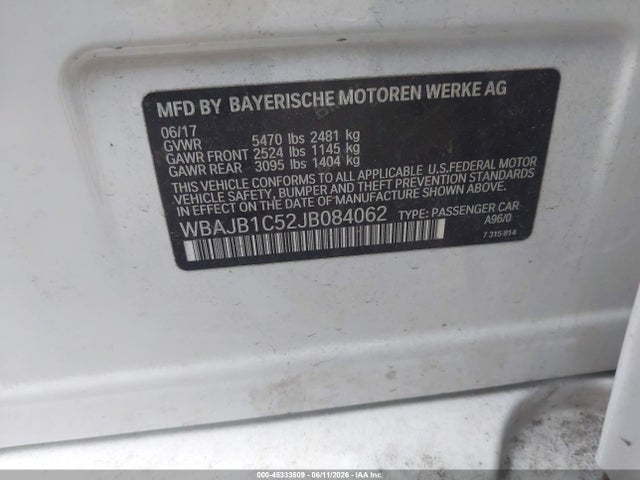 Aukcja sprzedaży 2018 Bmw 530e Xdrive Iperformance, vin: WBAJB1C52JB084062, numer aukcji: 45333509
