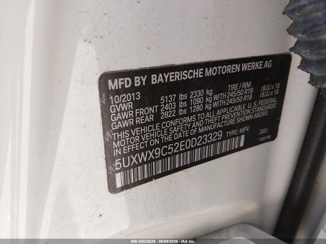 Aukcja sprzedaży 2014 Bmw X3 Xdrive28i, vin: 5UXWX9C52E0D23329, numer aukcji: 45333528
