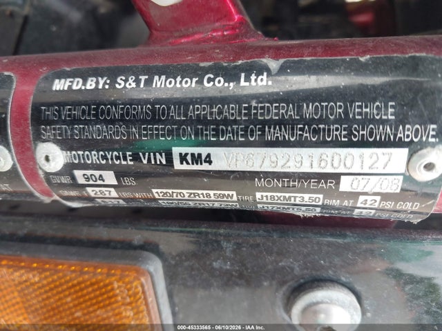 Продажа на аукционе авто 2009 Hyosung Gv650 Se, vin: KM4VP679291600127, номер лота: 45333565