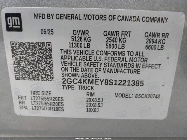 Продаж на аукціоні авто 2025 Chevrolet Silverado 2500hd 4wd  Standard Bed Custom, vin: 2GC4KMEY8S1221385, номер лоту: 45333582