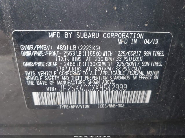 Subaru Forester 2019 JF2SKACCXKH542999 Image 9