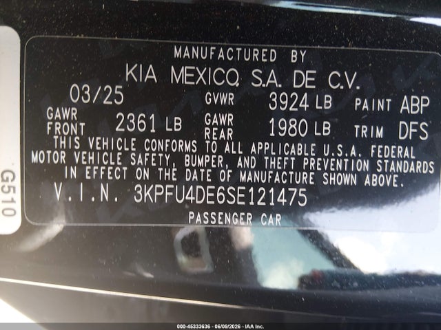 Продаж на аукціоні авто 2025 Kia K4 Ex, vin: 3KPFU4DE6SE121475, номер лоту: 45333636