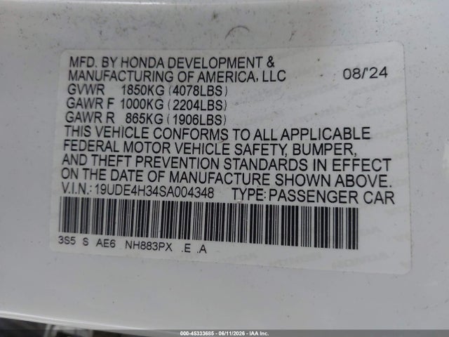 Продажа на аукционе авто 2025 Acura Integra A-spec, vin: 19UDE4H34SA004348, номер лота: 45333685