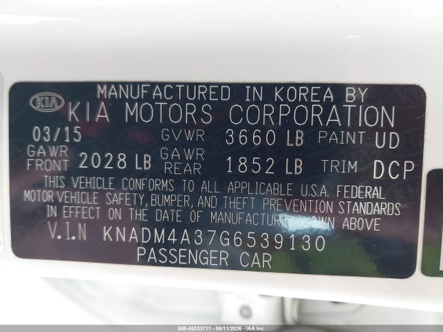 2016 Kia Rio Lx მანქანა იყიდება აუქციონზე, vin: KNADM4A37G6539130, აუქციონის ნომერი: 45333711