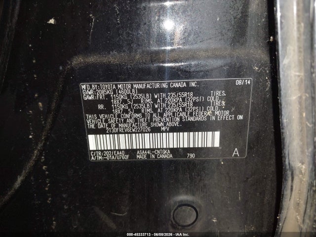 2014 Toyota Rav4 Limited მანქანა იყიდება აუქციონზე, vin: 2T3DFREV6EW227026, აუქციონის ნომერი: 45333713