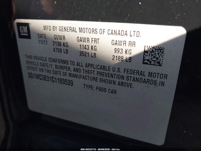 Aukcja sprzedaży 2012 Chevrolet Impala Ltz, vin: 2G1WC5E31C1183539, numer aukcji: 45333718