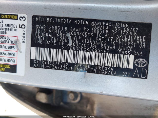 Aukcja sprzedaży 2008 Toyota Corolla S, vin: 2T1BR30EX8C895445, numer aukcji: 45333719
