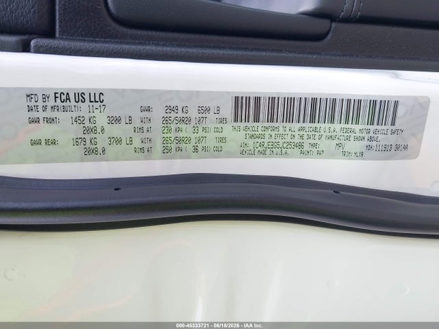 Aukcja sprzedaży 2018 Jeep Grand Cherokee Sterling Edition 4x2, vin: 1C4RJEBG5JC253486, numer aukcji: 45333721