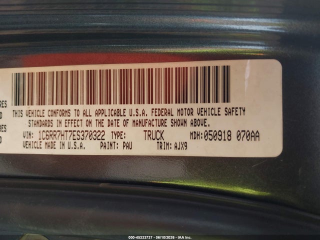 45333737 :رقم المزاد ، 1C6RR7HT7ES370322 vin ، 2014 Ram 1500 Sport مزاد بيع