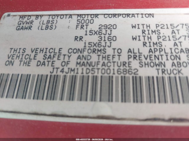 Aukcja sprzedaży 1996 Toyota T100, vin: JT4JM11D5T0016862, numer aukcji: 45333739