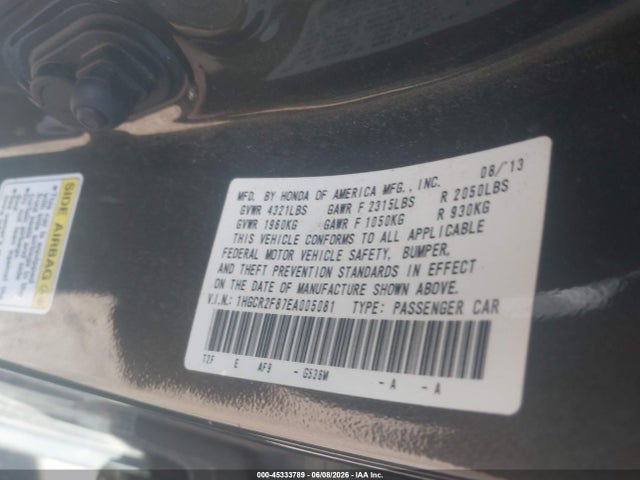Продажа на аукционе авто 2014 Honda Accord Ex-l, vin: 1HGCR2F87EA005081, номер лота: 45333789