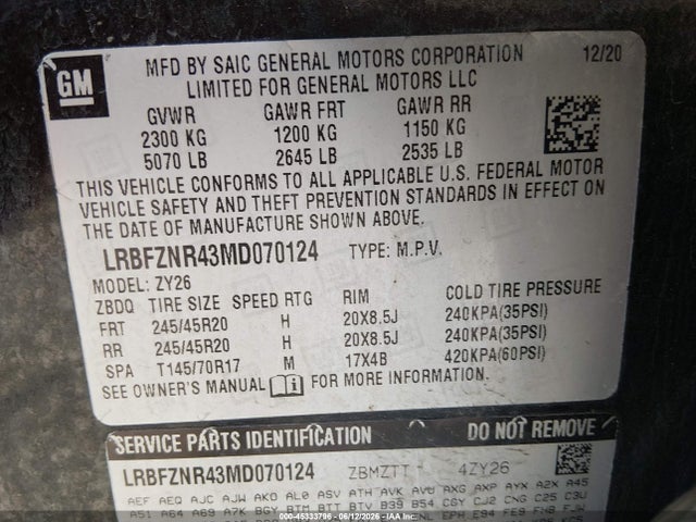 Aukcja sprzedaży 2021 Buick Envision Fwd Essence, vin: LRBFZNR43MD070124, numer aukcji: 45333796