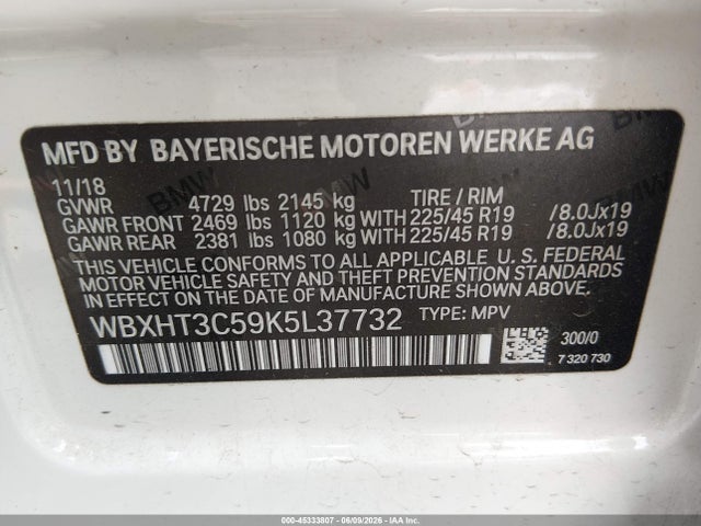Aukcja sprzedaży 2019 Bmw X1 Xdrive28i, vin: WBXHT3C59K5L37732, numer aukcji: 45333807