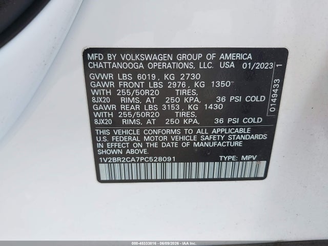 1V2BR2CA7PC528091 Volkswagen Atlas 3.6l V6 Sel