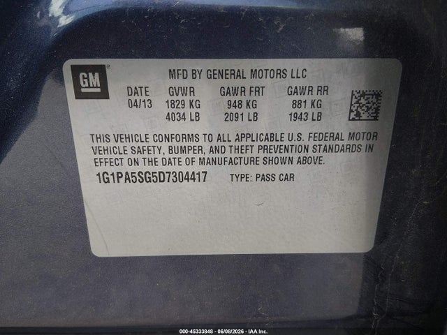 Продаж на аукціоні авто 2013 Chevrolet Cruze Ls Auto, vin: 1G1PA5SG5D7304417, номер лоту: 45333848