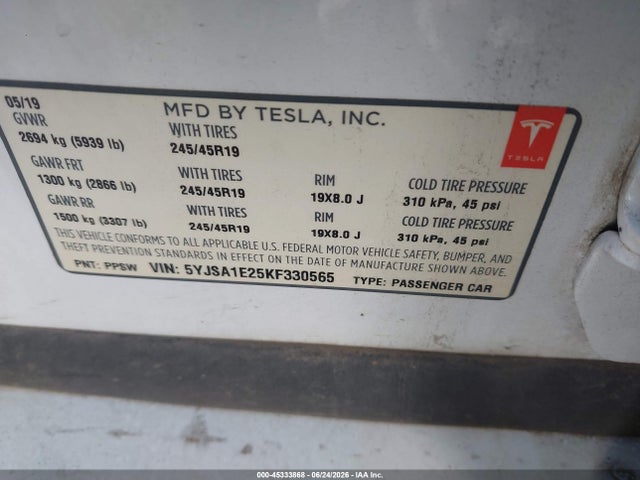 Tesla MODEL S 2019 5YJSA1E25KF330565 Image 9