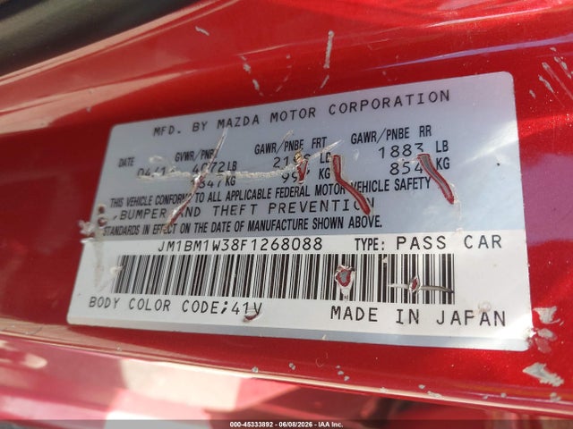 2015 Mazda Mazda3 S Grand Touring მანქანა იყიდება აუქციონზე, vin: JM1BM1W38F1268088, აუქციონის ნომერი: 45333892