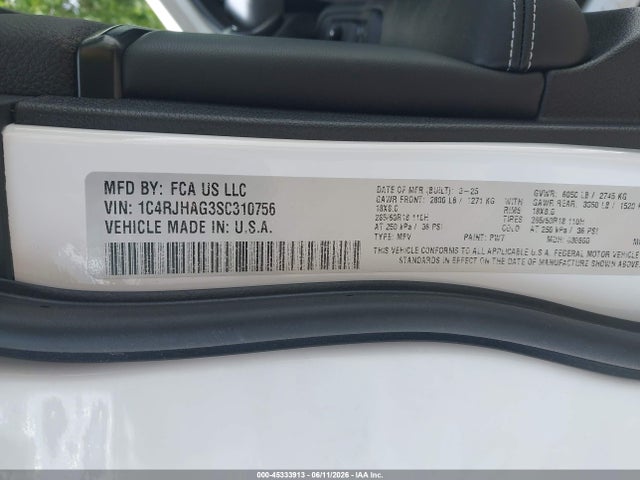 2025 Jeep Grand Cherokee Altitude X 4x4 მანქანა იყიდება აუქციონზე, vin: 1C4RJHAG3SC310756, აუქციონის ნომერი: 45333913