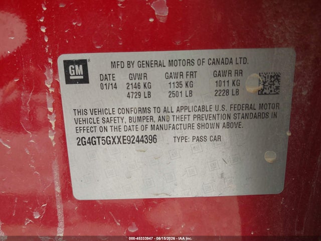 Aukcja sprzedaży 2014 Buick Regal Gs, vin: 2G4GT5GXXE9244396, numer aukcji: 45333947