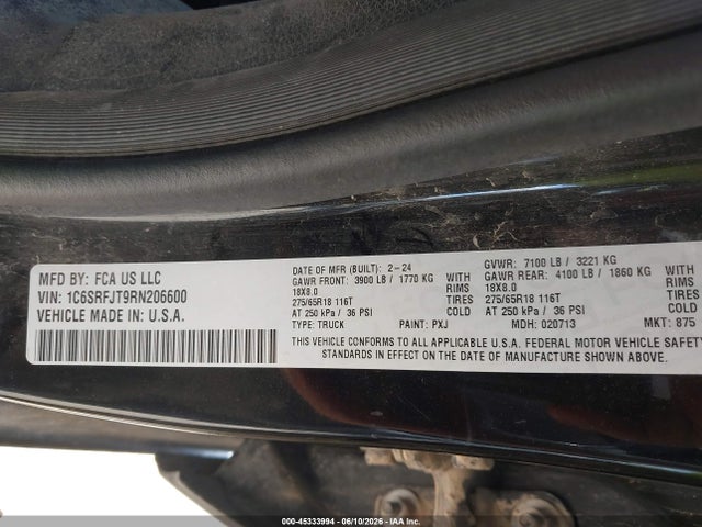 1C6SRFJT9RN206600 RAM 1500 Laramie 4x4 5&#039;7 Box
