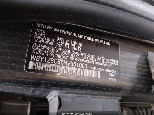 Продаж на аукціоні авто 2017 Bmw I3 94 Ah W/range Extender, vin: WBY1Z8C56HV551000, номер лоту: 45334000