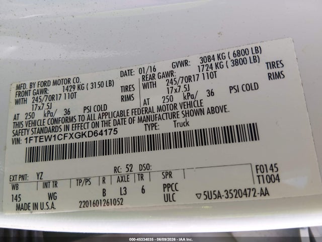 Ford F-150 Xl 2016 1FTEW1CFXGKD64175 Image 9