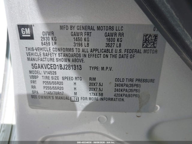 45334038 :رقم المزاد ، 5GAKVCED1BJ281313 vin ، 2011 Buick Enclave 2xl مزاد بيع
