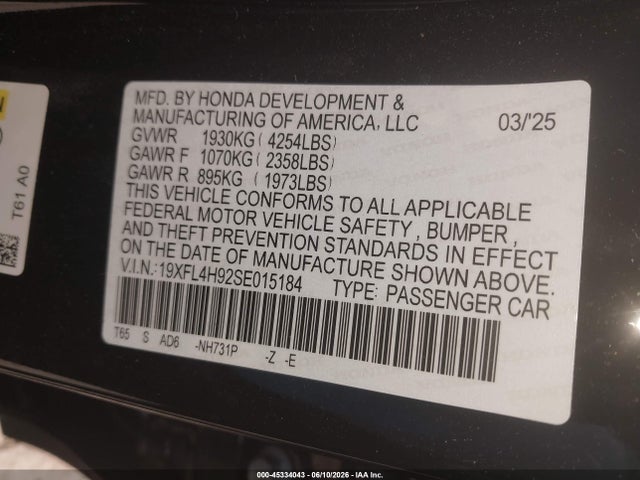 19XFL4H92SE015184 Honda Civic Hybrid Sport Touring