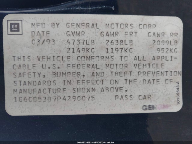 Продаж на аукціоні авто 1993 Cadillac Deville, vin: 1G6CD53B7P4290075, номер лоту: 45334063