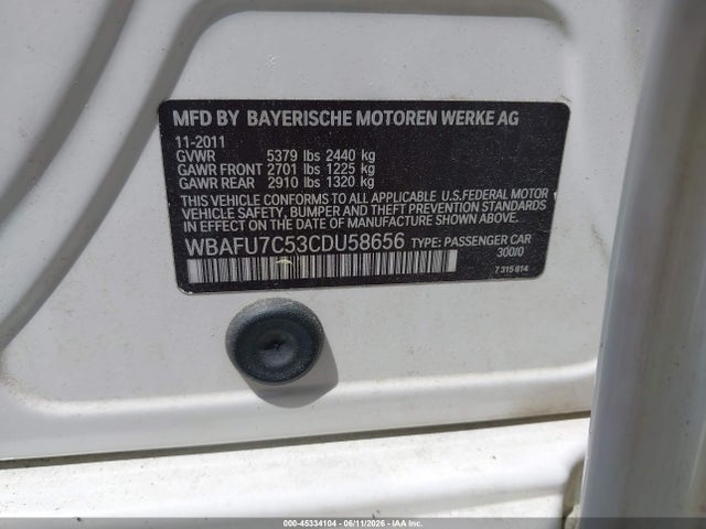 2012 Bmw 535i Xdrive მანქანა იყიდება აუქციონზე, vin: WBAFU7C53CDU58656, აუქციონის ნომერი: 45334104