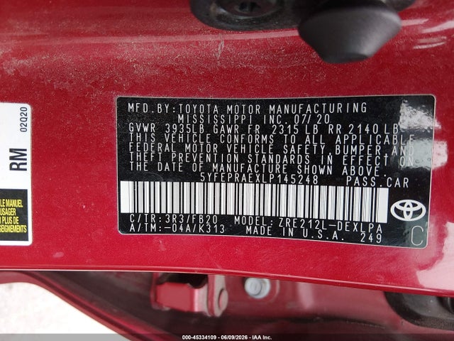 Toyota COROLLA LE 2020 5YFEPRAEXLP145248 Image 9